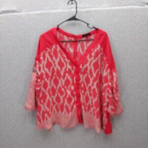 Nuciei Womens Red & White Sheer Patterned Blouse With Button-Front & 3/4 Sleeves